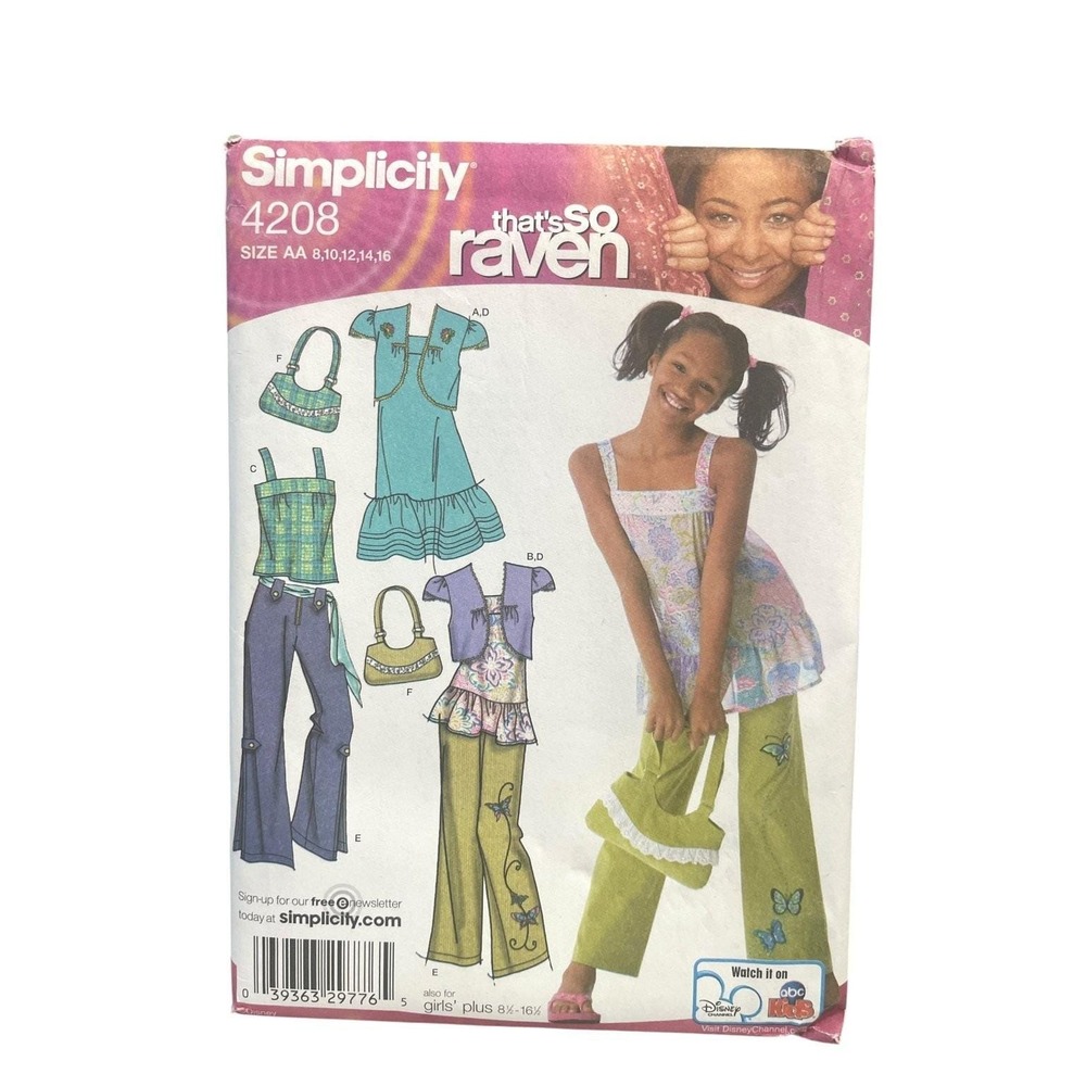 Simplicity 4208 Girls Dress Tunic Bolero Pants Bag AA 8-16 That's So Raven Y2K